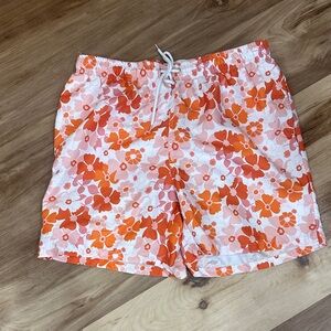 SHEIN Men's Floral Swim Shorts in Orange and White